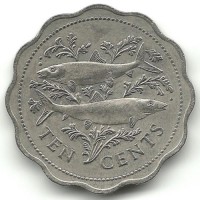 Рыбы Альбулы. Монета 10 центов, 1989 год, Багамские острова.