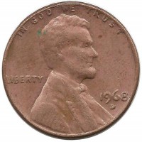 Линкольн. 1 цент 1968г. (D) (Денвер) , CША.