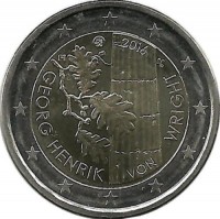 100 лет со дня рождения философа Георга Хенрика фон Вригта. Монета 2 евро. 2016 год, Финляндия.UNC.