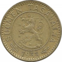 Монета 10 марок. 1953 год, Финляндия.