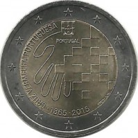 150 лет Португальскому Красному кресту. Монета 2 евро. 2015 год, Португалия. UNC.