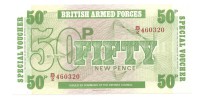 Банкнота 50 новых пенсов (50 new pence). Специальные ваучеры британских вооружённых сил.(англ.British Armed Forces Special Voucher) 1972 год.UNC.
