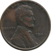 Линкольн. 1 цент 1946г.  (Филадельфия) , CША. 