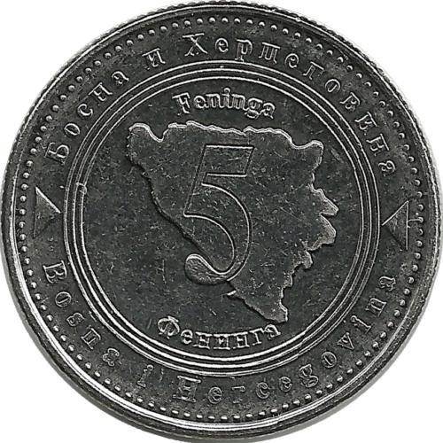 Монета 5 фенингов. Босния и Герцеговина. UNC.