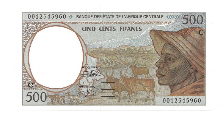 Центрально-Африканские Штаты.  Банкнота  500 франков. 1993-2000  г.  Без даты. Литера С - Чад. UNC.