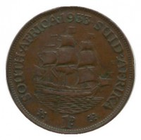 Монета 1 пенни . 1933г. Корабль "Дромедарис" .  Южная Африка.