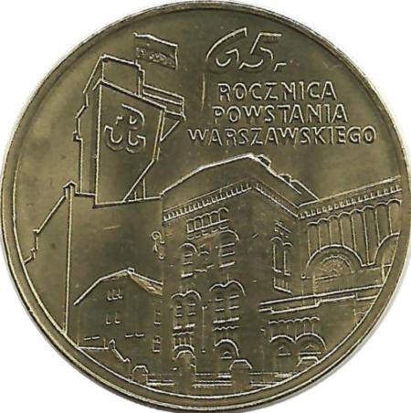 65 лет Варшавскому восстанию. Монета 2 злотых, 2009 год, Польша.