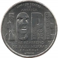 Паули Мюррей. Монета 25 центов (квотер), (P). 2024 год, США. UNC.  