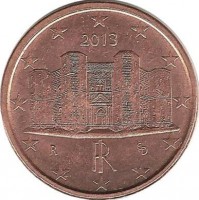 Италия. Монета 1 цент, 2013 год.
