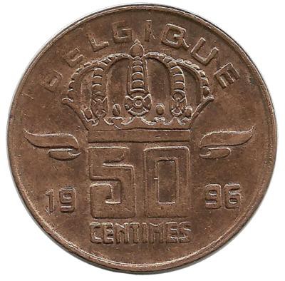 Монета 50 сантимов.  1996 год, Бельгия. (Belgique).