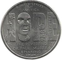 Паули Мюррей. Американская правозащитница. Монета 25 центов (квотер), (D). 2024 год, США. UNC.  