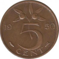 Монета 5 центов 1950г. Нидерланды