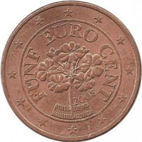 Монета 5 центов, 2008 год, Австрия.
