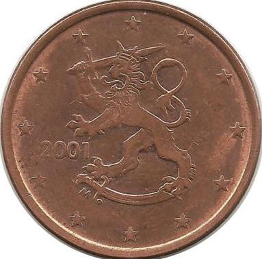 Монета 5 центов 2001 год,  Финляндия.