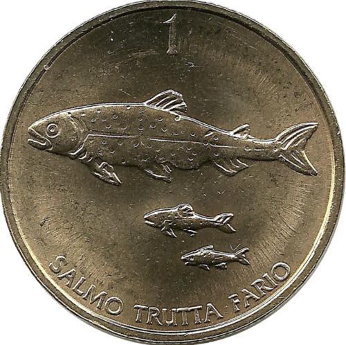 Ручьевая форель. Монета 1 толар. 2000 год, Словения. UNC.