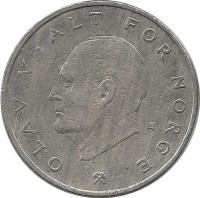 Монета 1 крона. 1974 год, Норвегия.  