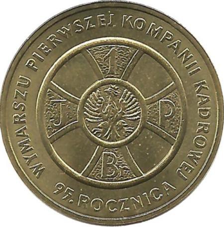 95 годовщина первой компании.  Монета 2 злотых, 2009 год, Польша.