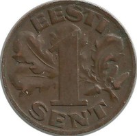 Монета 1 сент. 1929 год, Эстония.