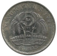 Монета 5 рупий, 1992 год, Маврикий. UNC.