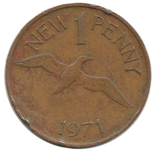 Северная Олуша. Монета 1 новый пенни. 1971 год, Гернси. 