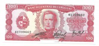 Банкнота 100  песо. 1967 год. Уругвай. UNC.  