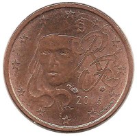 Франция. Монета 1 цент. 2015 год.