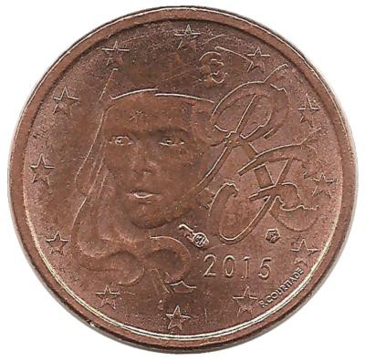 Франция. Монета 1 цент. 2015 год.