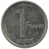 Монета 1 франк.  1994 год, Бельгия.  (Belgie)
