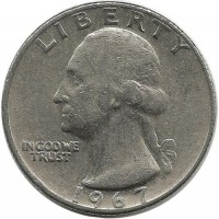Вашингтон. Монета 25 центов. 1967 год, Филадельфия, США.