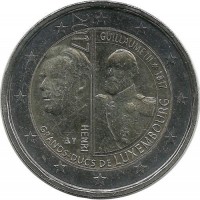 200 лет со дня рождения Великого герцога Виллема III. Монета 2 евро. 2017 год, Люксембург. UNC.