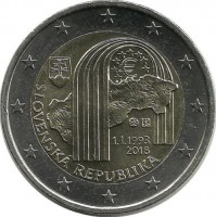 25 лет Словацкой Республике. Монета 2 евро. 2018 год, Словакия. UNC.