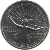 Писательница Майя Энджелоу​. ​Maya Angelou​. Монета 25 центов (квотер), (D). 2022 год, США. UNC. 