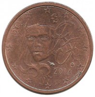 Франция. Монета 2 цента. 2014 год.