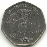 Монета 10 рупий, 2000 год, Маврикий. UNC.