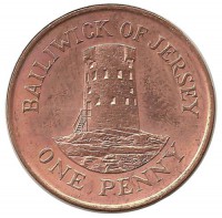 Башня в Ле-Хок. Монета 1 пенни. 2006 год, Джерси.UNC.