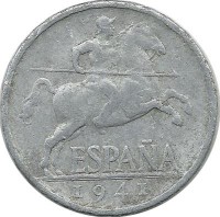 Монета 5 сентимо. 1941 год, Испания.  