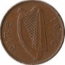 Птица. Ирландская арфа. Монета 1 пенни. 1976 год, Ирландия.