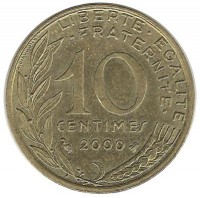 10 сантимов. 2000 год, Франция.