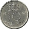 Монета 10 центов 1951 год. Нидерланды 