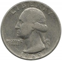 Вашингтон. Монета 25 центов. 1969 год, Филадельфия, США.