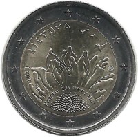 Подсолнух. Украина. Монета 2 евро, 2023 год, Литва. UNC.