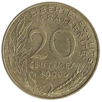 20 сантимов. 1990  год, Франция.