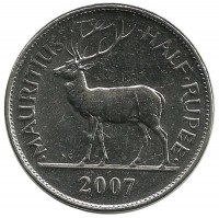 Монета 1/2 рупии, 2007 год, Маврикий. UNC.