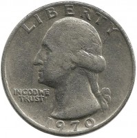 Вашингтон. Монета 25 центов. 1970 год, Филадельфия, США.