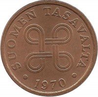 Монета 5 пенни.1970 год, Финляндия.