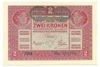 Австро-Венгерская Империя. Банкнота 2 кроны. 1917 год.  С надпечаткой. UNC. 