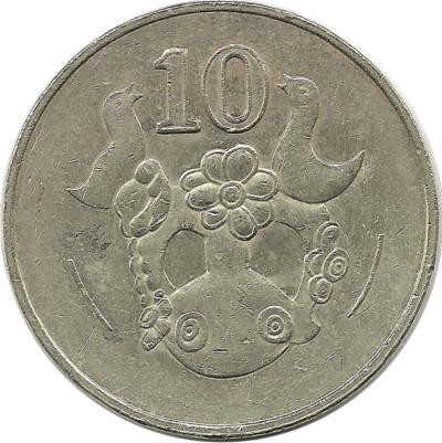 Монета 10 центов. 2004 год, Кипр.