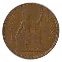 Монета 1 пенни 1962 г. Великобритания.