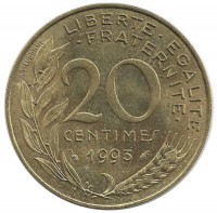 20 сантимов. 1993  год, Франция.