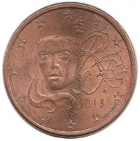 Франция. Монета 5 центов. 2015 год.